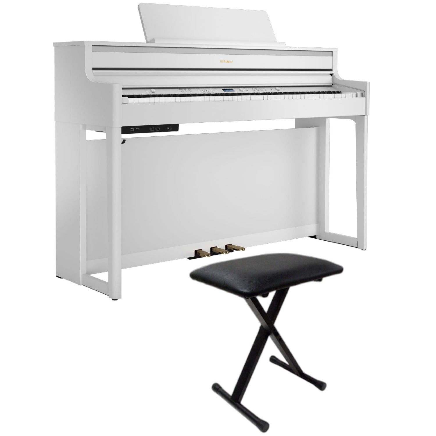 Roland Digital Pianos White / Piano with Stand & Bench Roland HP704 Digital Piano with Stand #color_white,style_piano-with-stand-&-bench