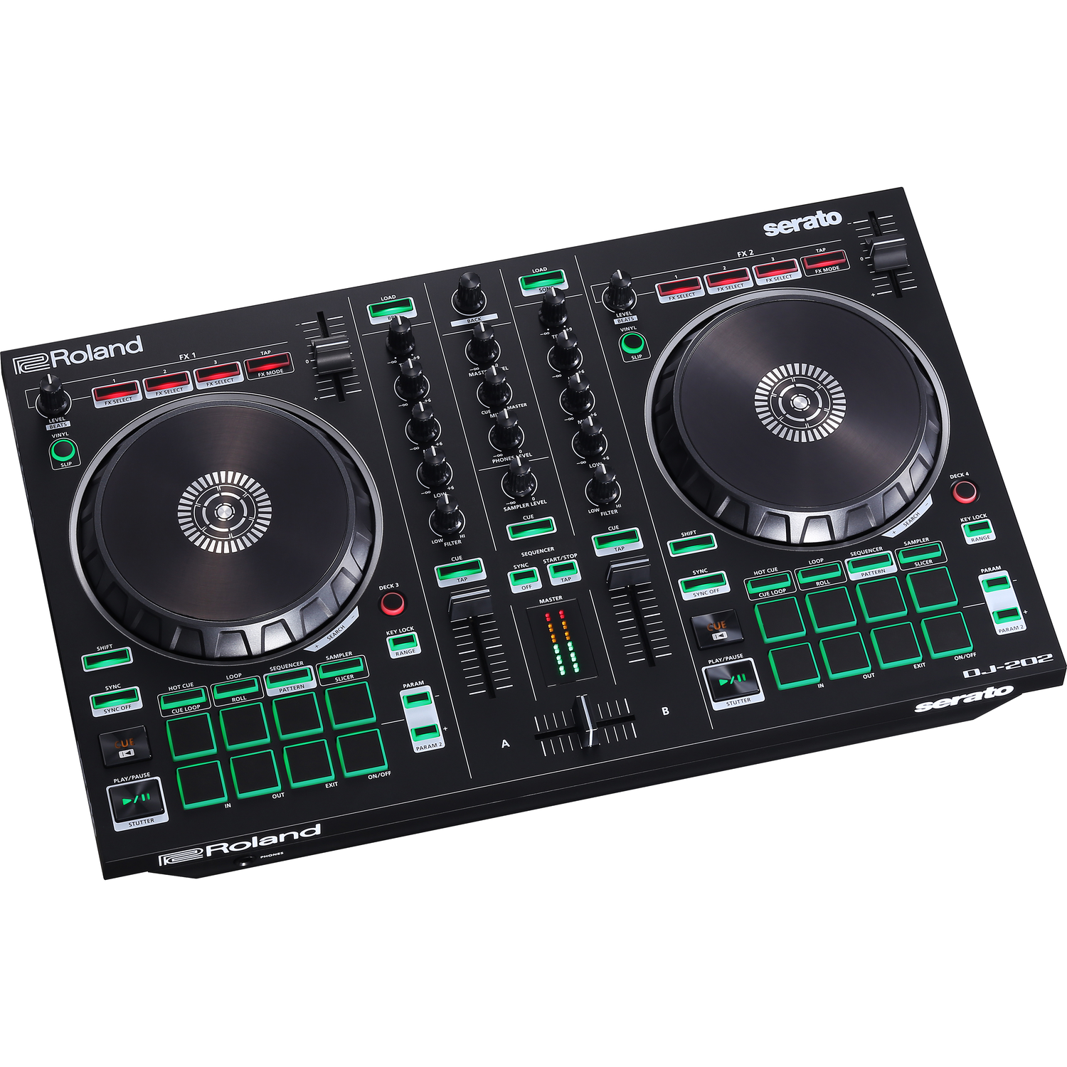 Roland DJ Controller Interfaces Roland DJ 202 2 Channel 4 Deck DJ Controller Interfaces