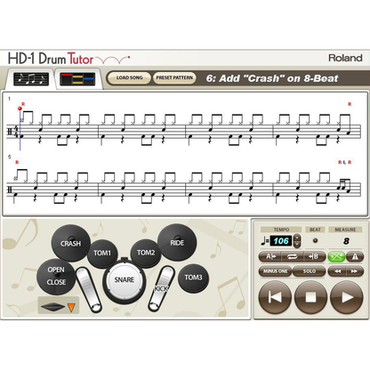 Roland Drum Percussion Instruction Roland DTHD1 Drum Tutor Software for VDrums Electronic Drums