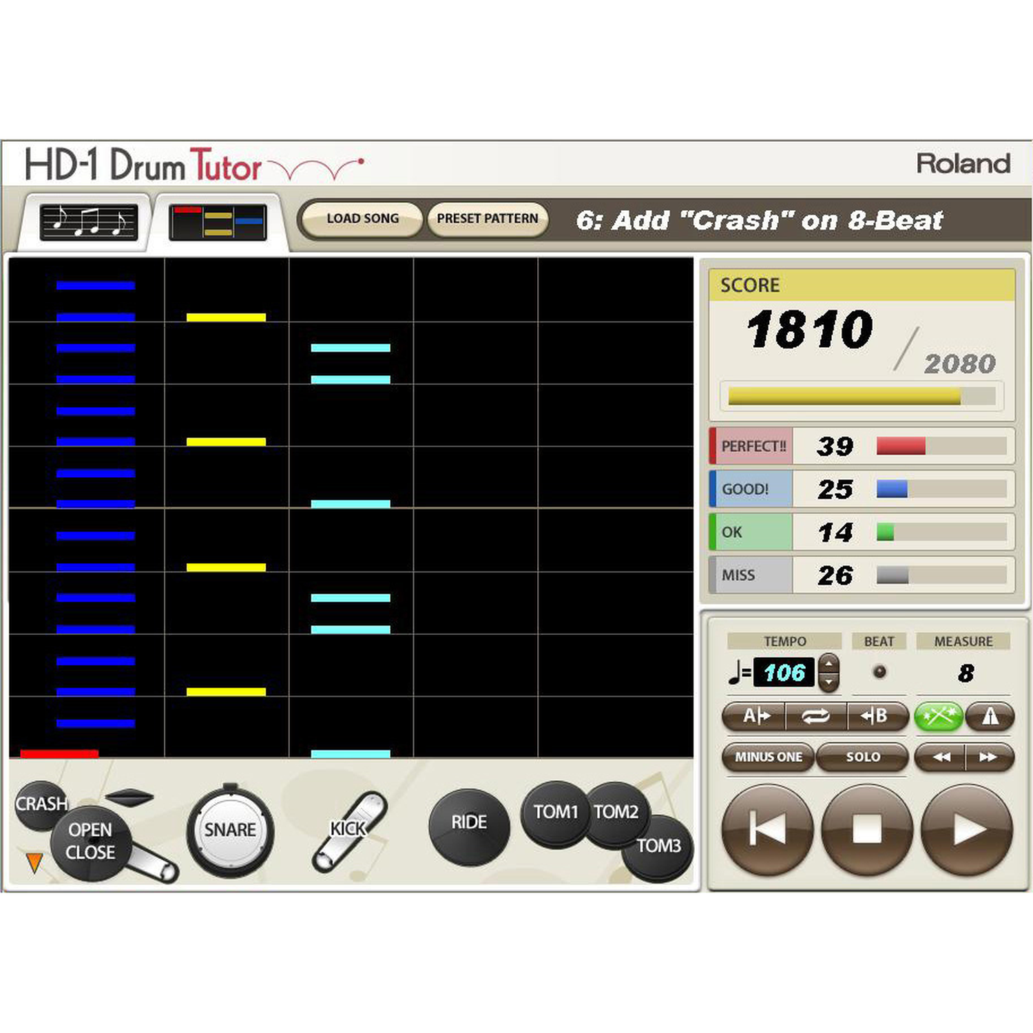 Roland Drum Percussion Instruction Roland DTHD1 Drum Tutor Software for VDrums Electronic Drums