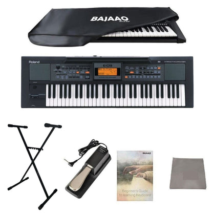 Roland Keyboard Bundles Roland E09IN Indian Edition Arranger Keyboard With Dust Cover, Stand, Pedal & Polishing Cloth