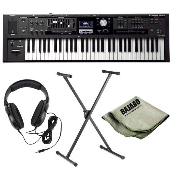 roland keyboard bundles roland vr-09 v-combo organ synthesizer keyboard with stand, polishing cloth and headphones