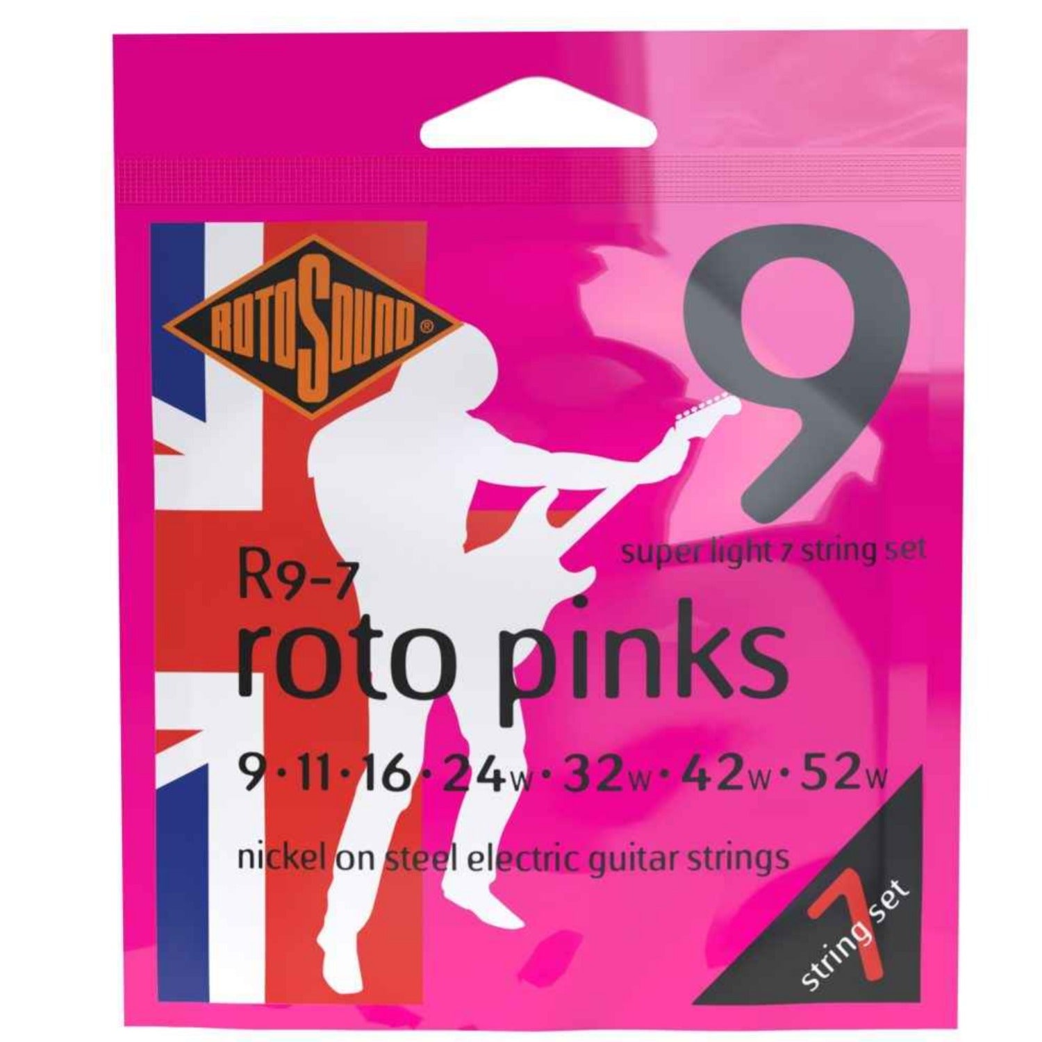 Rotosound Electric Guitar Strings 0.09-0.52 Rotosound R9-7 Nickel Super Light 7 Electric Guitar String Set