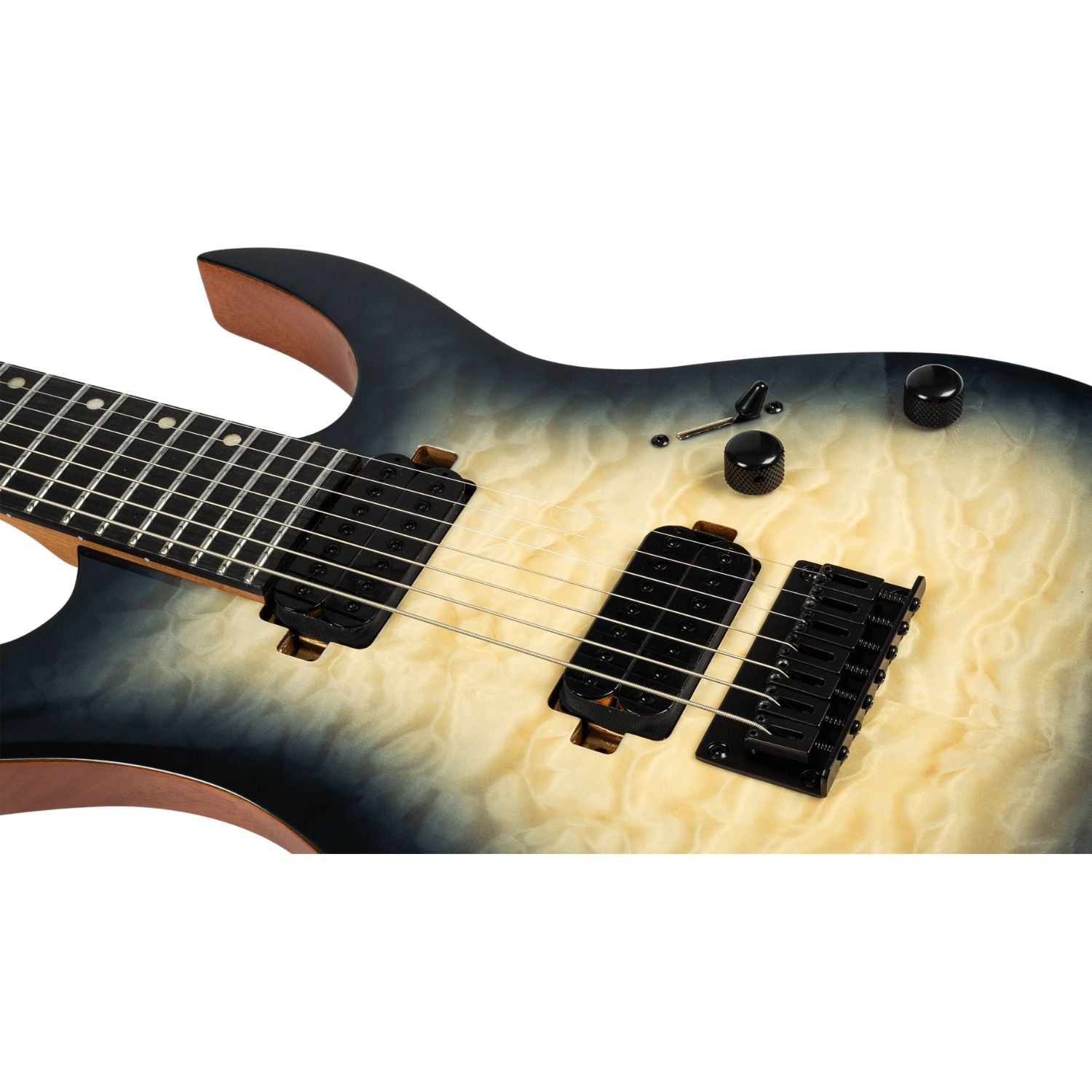 Spire Electric Guitars Trans Grey and Fireburst Spira S-507 QGY E 7 String Electric Guitar