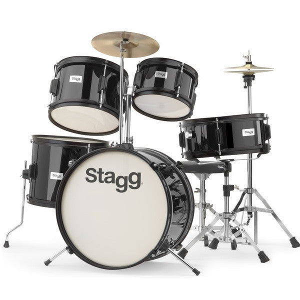 stagg acoustic drum kits black stagg tim jr 5/16 5-piece junior drum set with cymbals, throne, sticks    