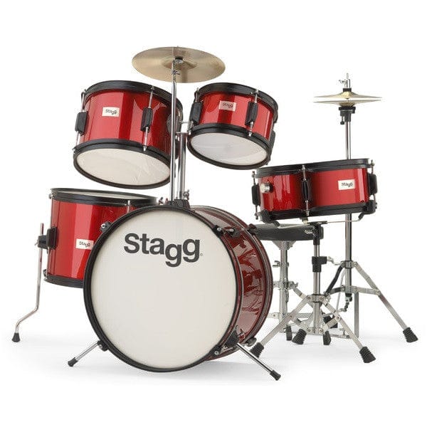 stagg acoustic drum kits red stagg tim jr 5/16 5-piece junior drum set with cymbals, throne, sticks    #color_red