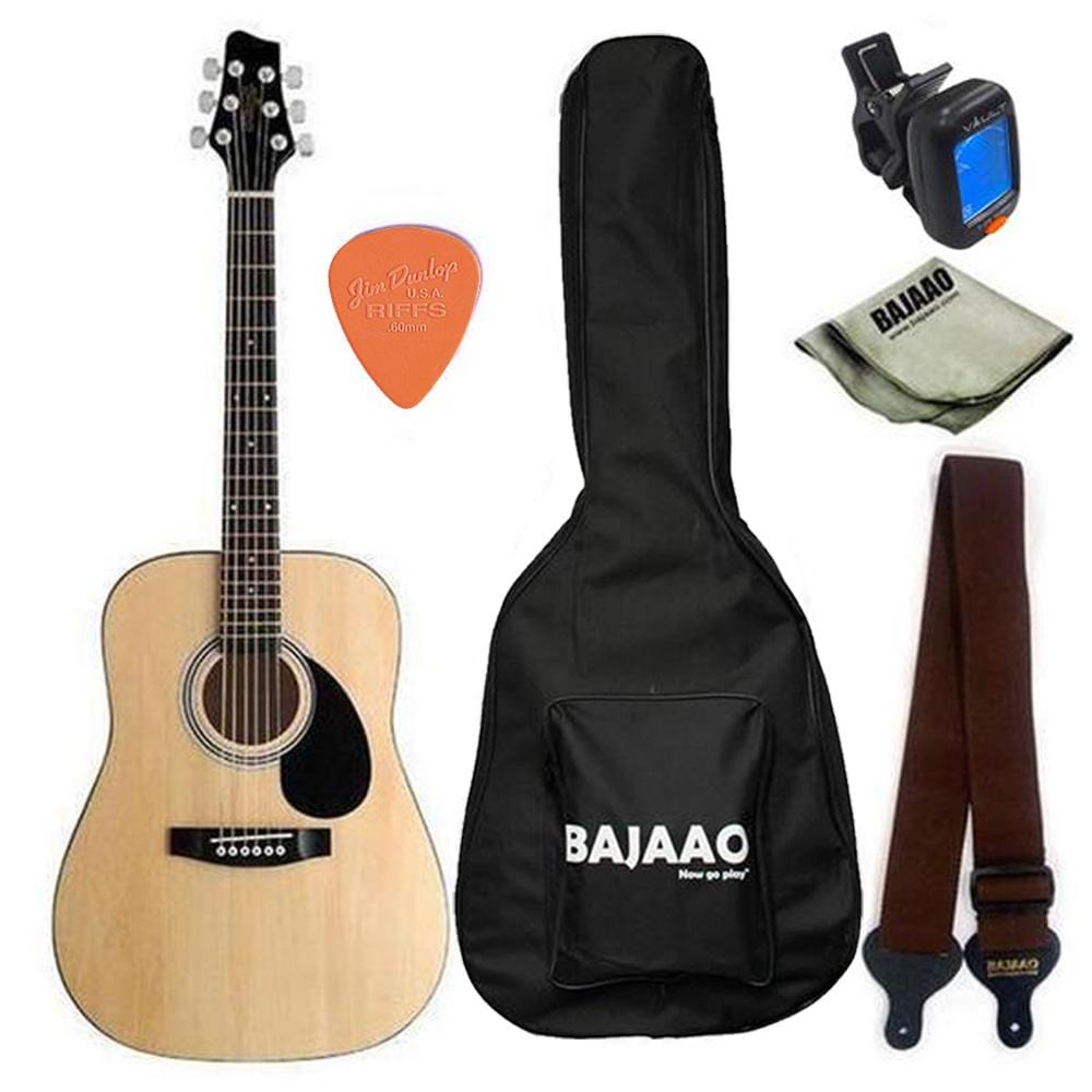 stagg acoustic guitar bundles stagg sw 201 3/4 size - natural acoustic guitar bundle with gigbag, picks, strap and polishing cloth