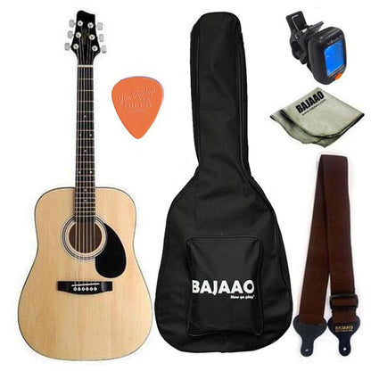 stagg acoustic guitar bundles stagg sw 201 3/4 size - natural acoustic guitar bundle with gigbag, picks, strap and polishing cloth