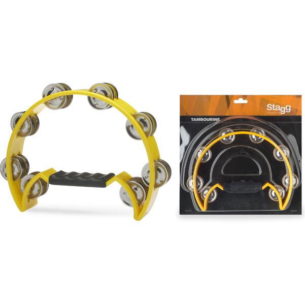 stagg hand percussions yellow stagg tab-2 cutaway plastic half moon tambourine with 16 jingles    #color_yellow