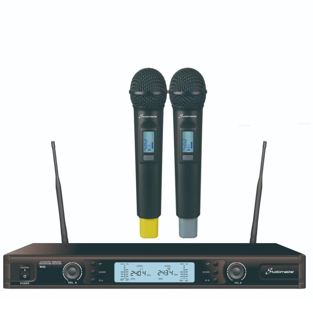 studiomaster wireless systems studiomaster w2g 2.4 ghz dual handheld wireless microphone