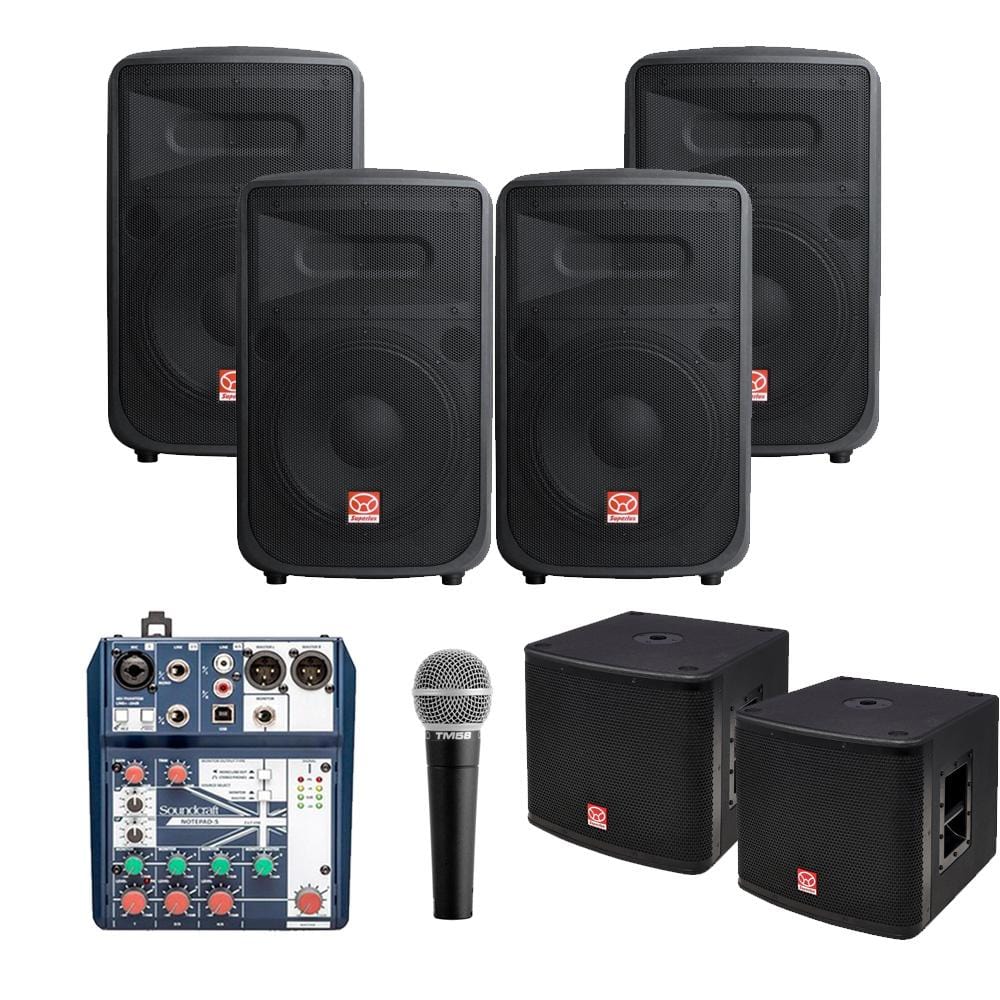 Superlux Restaurant Sound Systems Restaurant Sound System with 4xSuperlux SF10A Wall Mount Loudspeakers, 2xSubwoofer, 2xAmplifier, Mic & Soundcraft Mixer