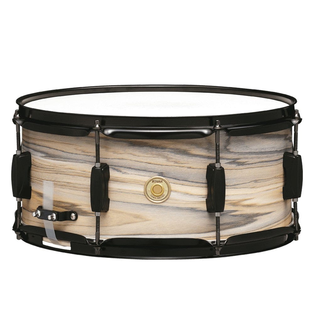 tama snare drums natural zebrawood wrap tama wp1465bk 6.5x14 snare drum    #color_natural-zebrawood-wrap