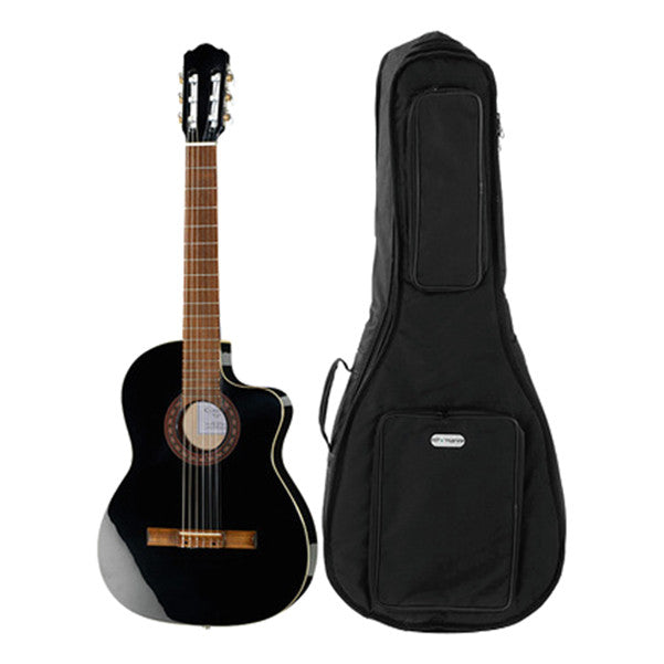 thomann classical guitars thomann classic-ce 4/4 classical guitar bundle - black high gloss