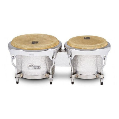 toca bongos silver sparkle toca percussion custom deluxe series fiberglass bongos   