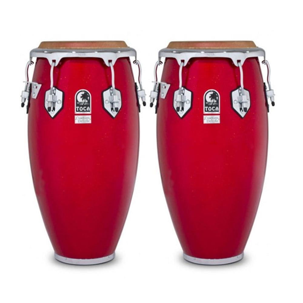 Toca Congas Red Sparkle Toca Percussions Custom Deluxe Fiberglass Conga Set 11" and 11.75" Without Stand