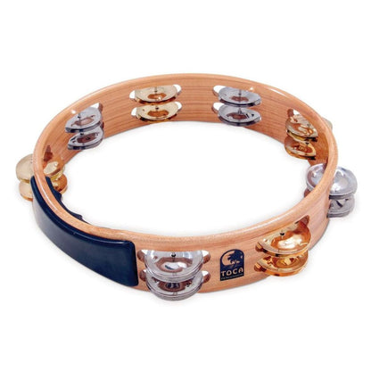 toca tambourines 10 inch toca percussion acacia wood t1010-abc 10 inch nickel and brass jingles tambourine   