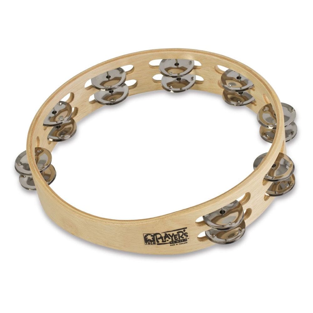 toca tambourines toca percussion t1010 player’s wood 10” double row jingle tambourine