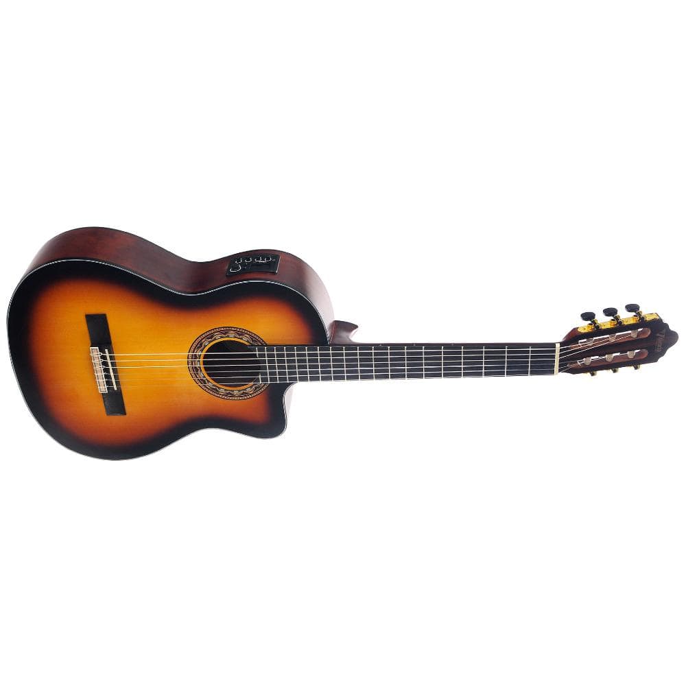valencia classical guitars antique sunburst valencia va304ce cutaway semi electric classical guitar   