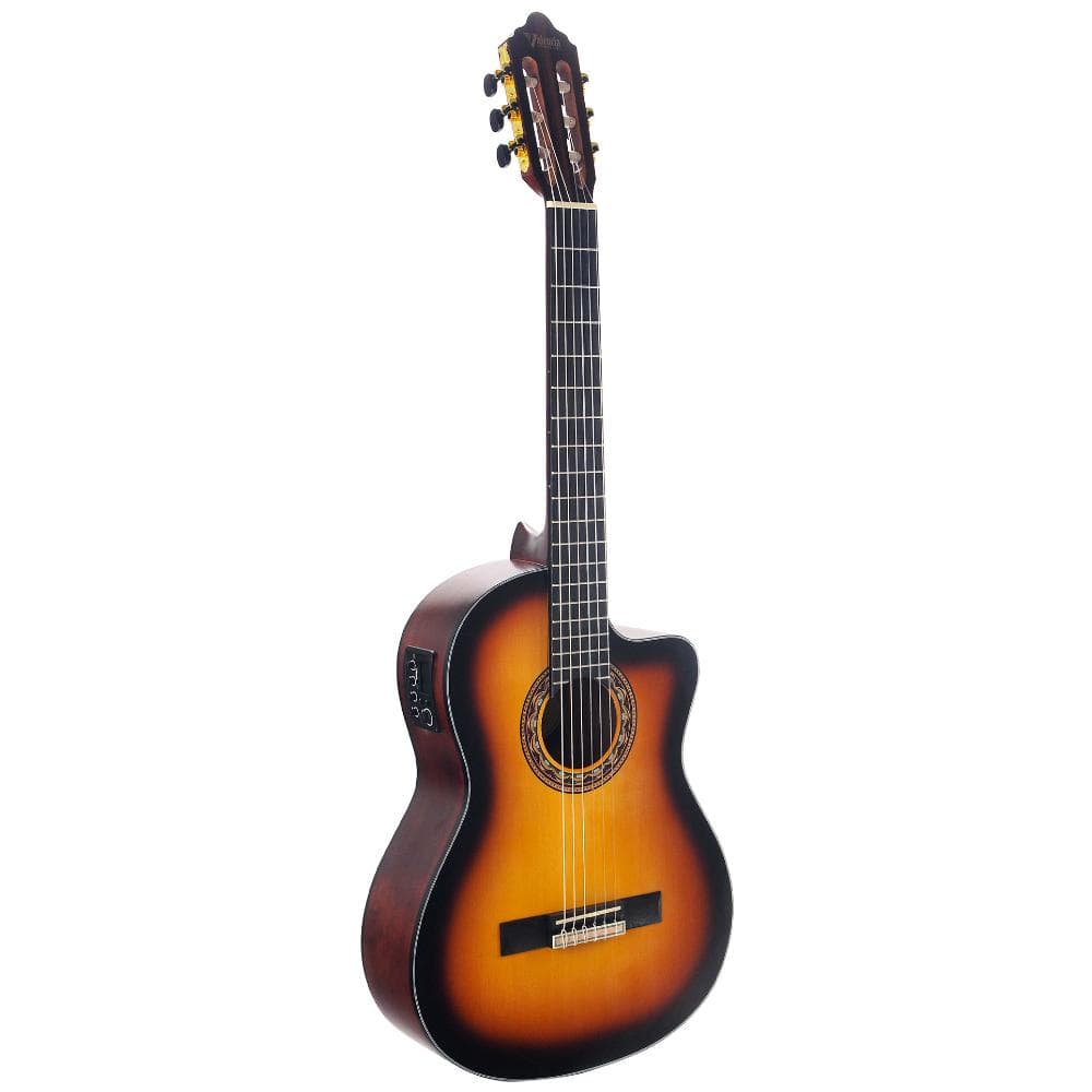 valencia classical guitars antique sunburst valencia va304ce cutaway semi electric classical guitar   