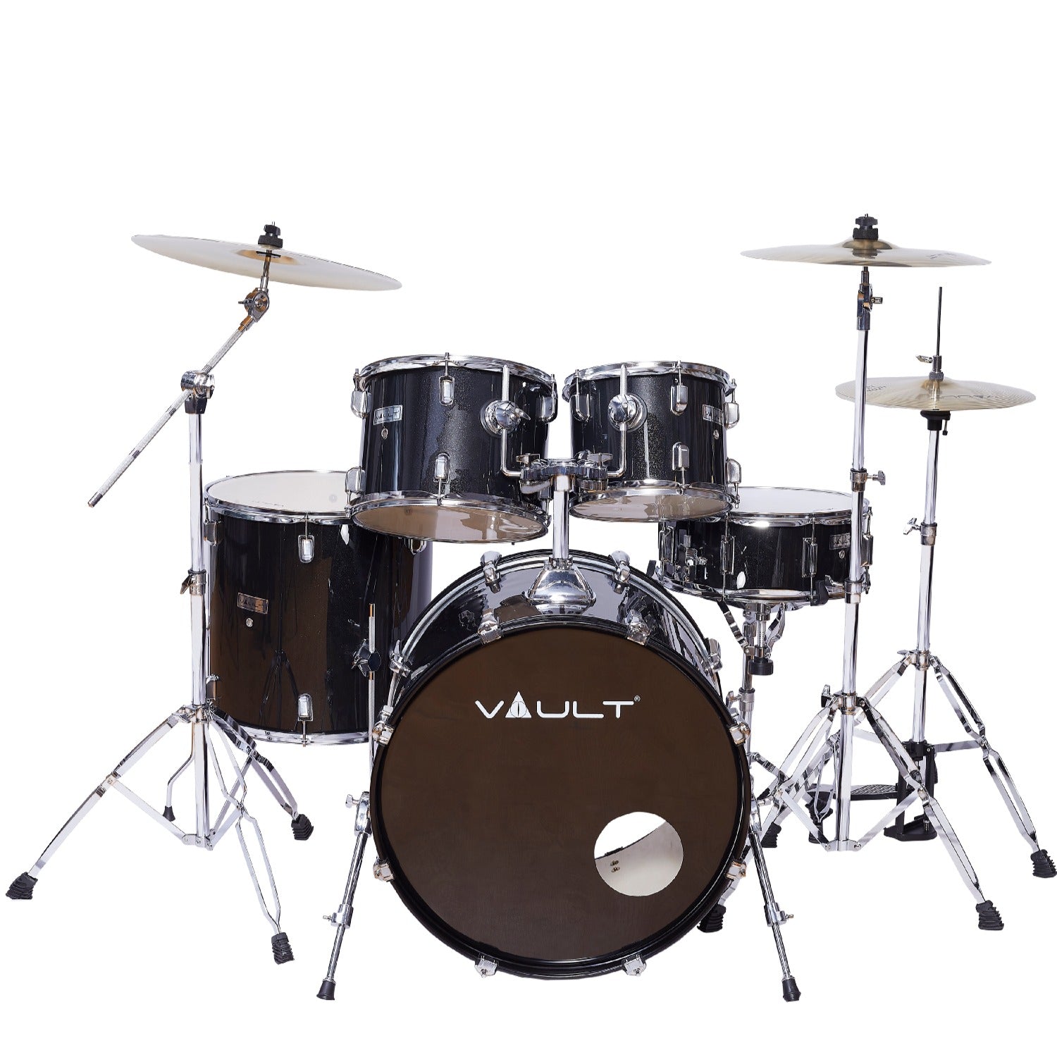 Vault Acoustic Drum Kits Black Sparkle Vault Groover 22" 5-Piece Acoustic Drum Kit with Hardware, Cymbals & Throne #color_black-sparkle