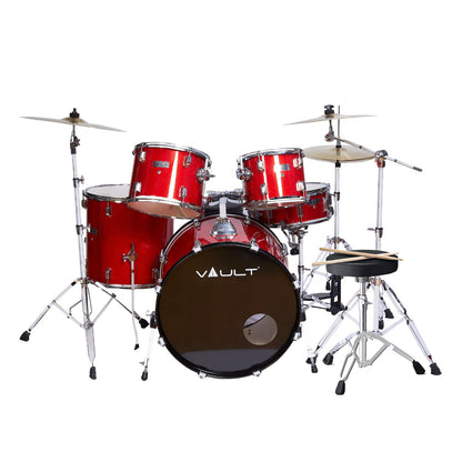 Vault Acoustic Drum Kits Red Sparkle Vault Groover 22" 5-Piece Acoustic Drum Kit with Hardware, Cymbals & Throne 