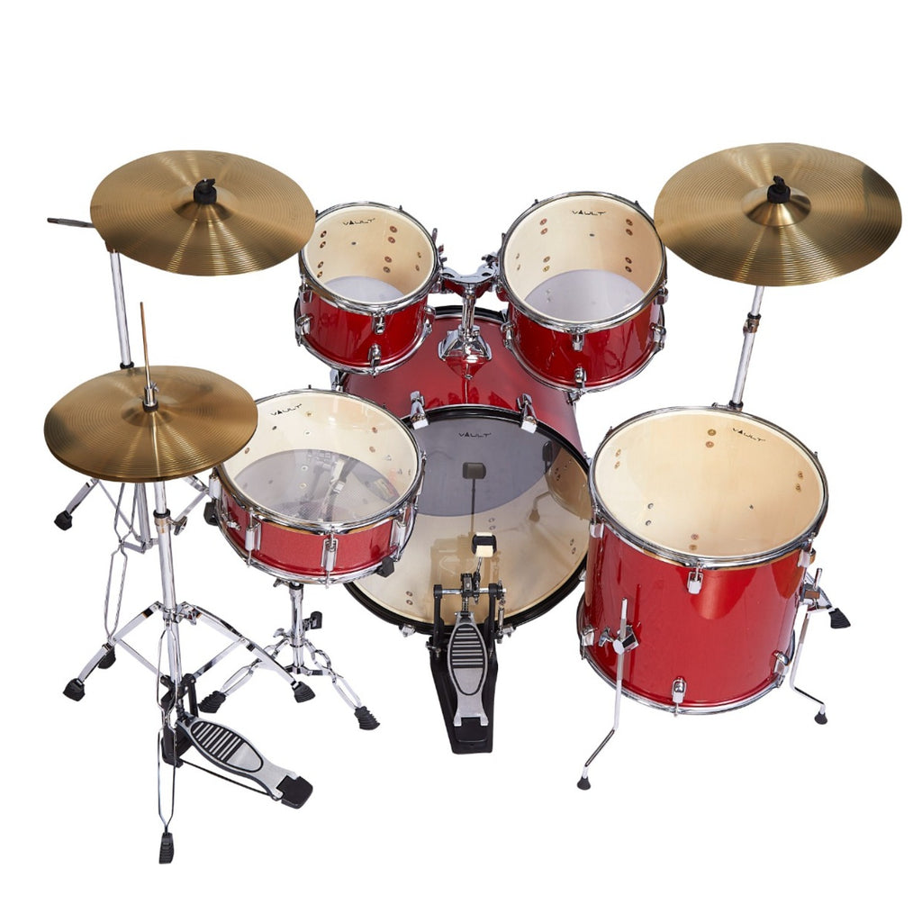 Vault Acoustic Drum Kits Vault Groover 22" 5-Piece Acoustic Drum Kit with Hardware, Cymbals & Throne #color_red-sparkle
