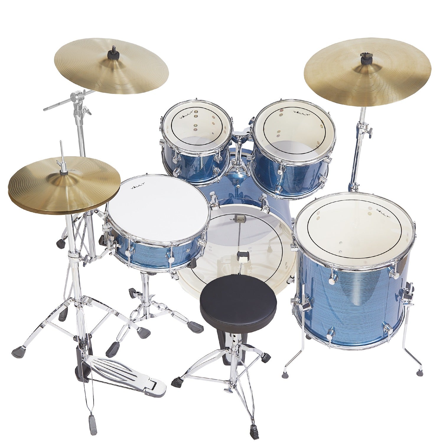 Vault Acoustic Drum Kits Vault Groover Plus 5-Piece Acoustic Drum Kit with Hardware, Cymbals & Throne    #color_striped-blue,size_22-inch
