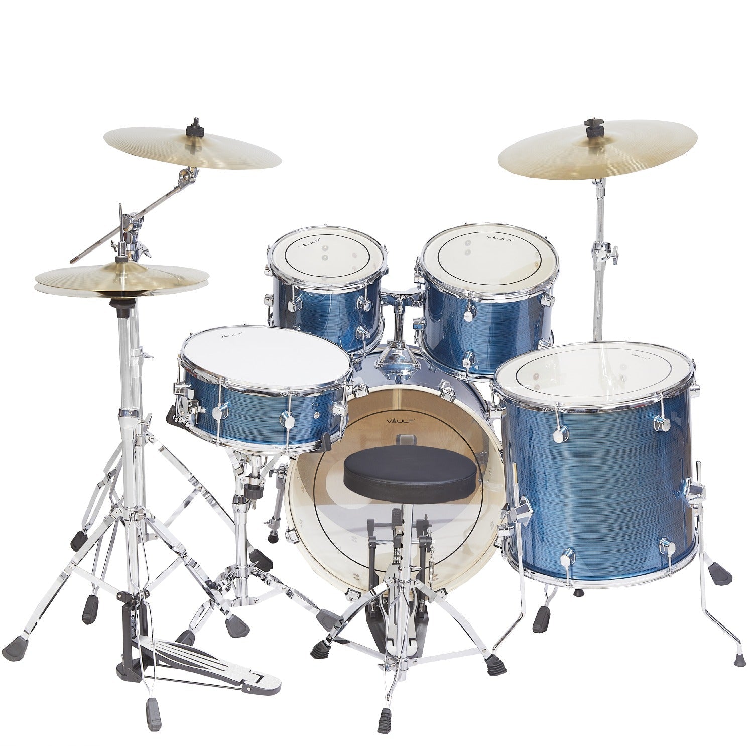 Vault Acoustic Drum Kits Vault Groover Plus 5-Piece Acoustic Drum Kit with Hardware, Cymbals & Throne#color_striped-blue,size_22-inch
