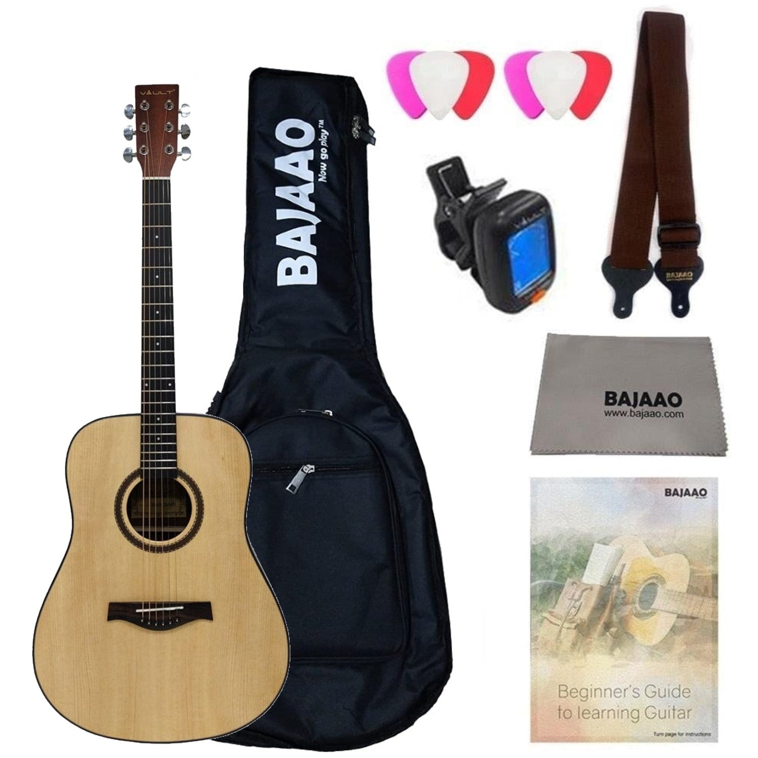 Vault Acoustic Guitars Bundle Vault DA40 41 Inch Premium Solid Spruce-Top Dreadnought Acoustic Guitar #style_bundle