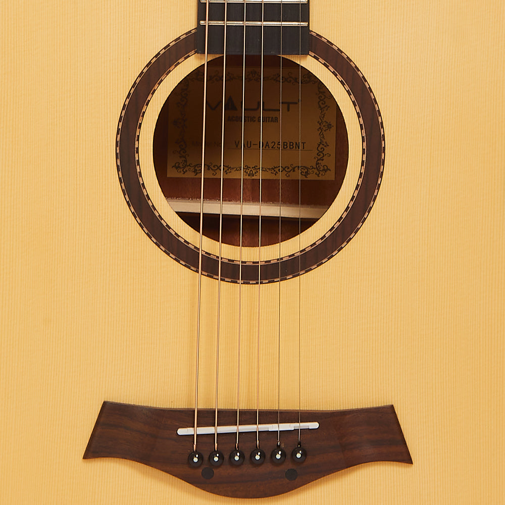 Vault Acoustic Guitars Natural Vault DA25 Dreadnought Shape Acoustic Guitar with Bubinga Back and Sides 