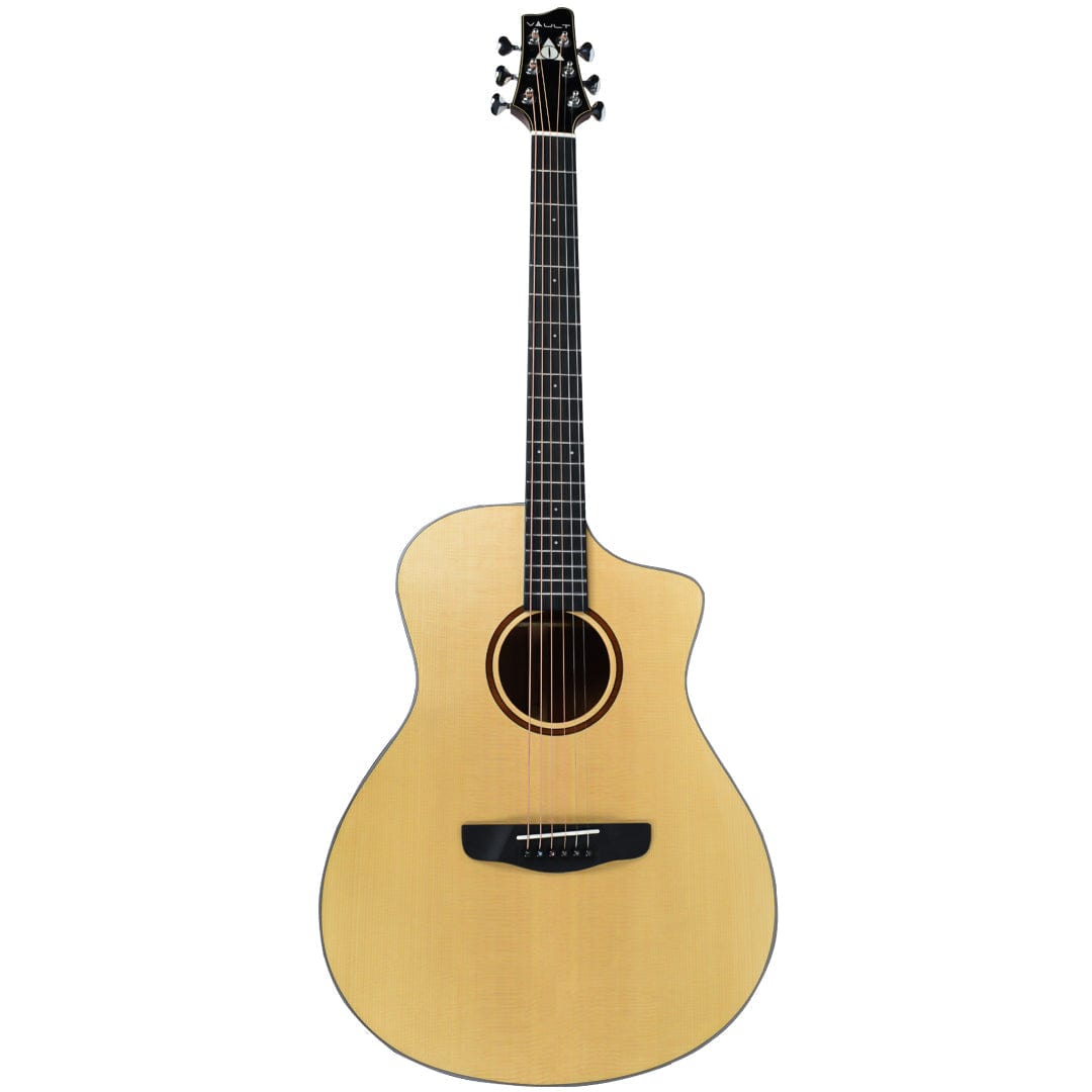 vault acoustic guitars vault artisan premium acoustic guitar with solid spruce top and solid mahogany back and sides - open box