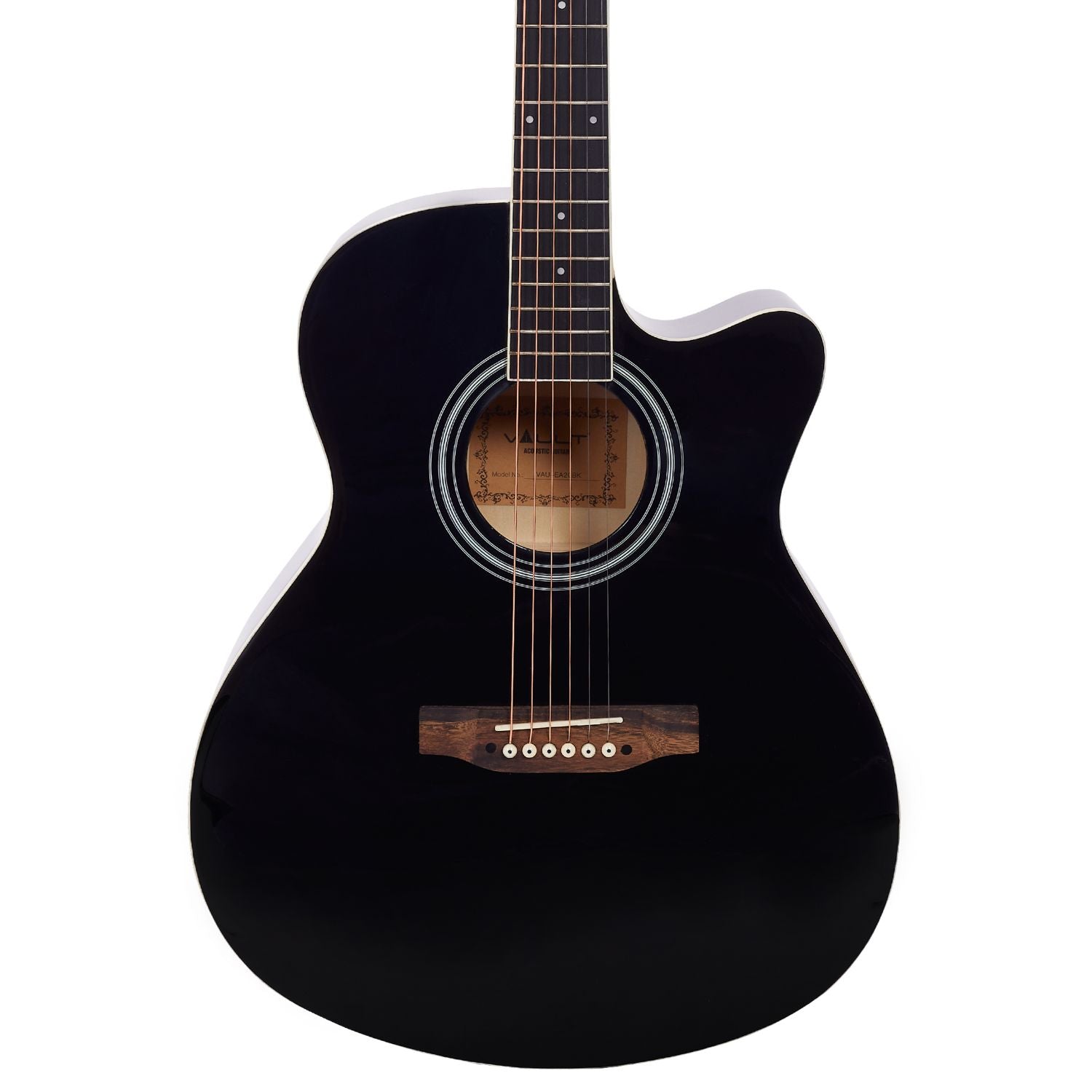 Vault Acoustic Guitars Vault EA20 Guitar Kit with Learn to Play Ebook, Bag, Strings, Straps, Picks, String winder & Polishing Cloth - 40 inch Cutaway Acoustic Guitar   #type_acoustic,orientation_right-handed,color_black