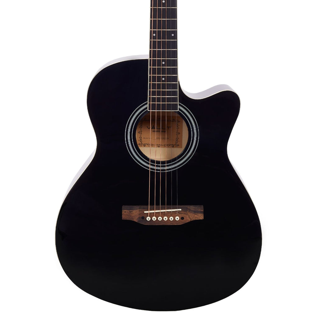 Vault Acoustic Guitars Vault EA20 Guitar Kit with Learn to Play Ebook, Bag, Strings, Straps, Picks, String winder & Polishing Cloth - 40 inch Cutaway Acoustic Guitar   #type_acoustic,orientation_right-handed,color_black