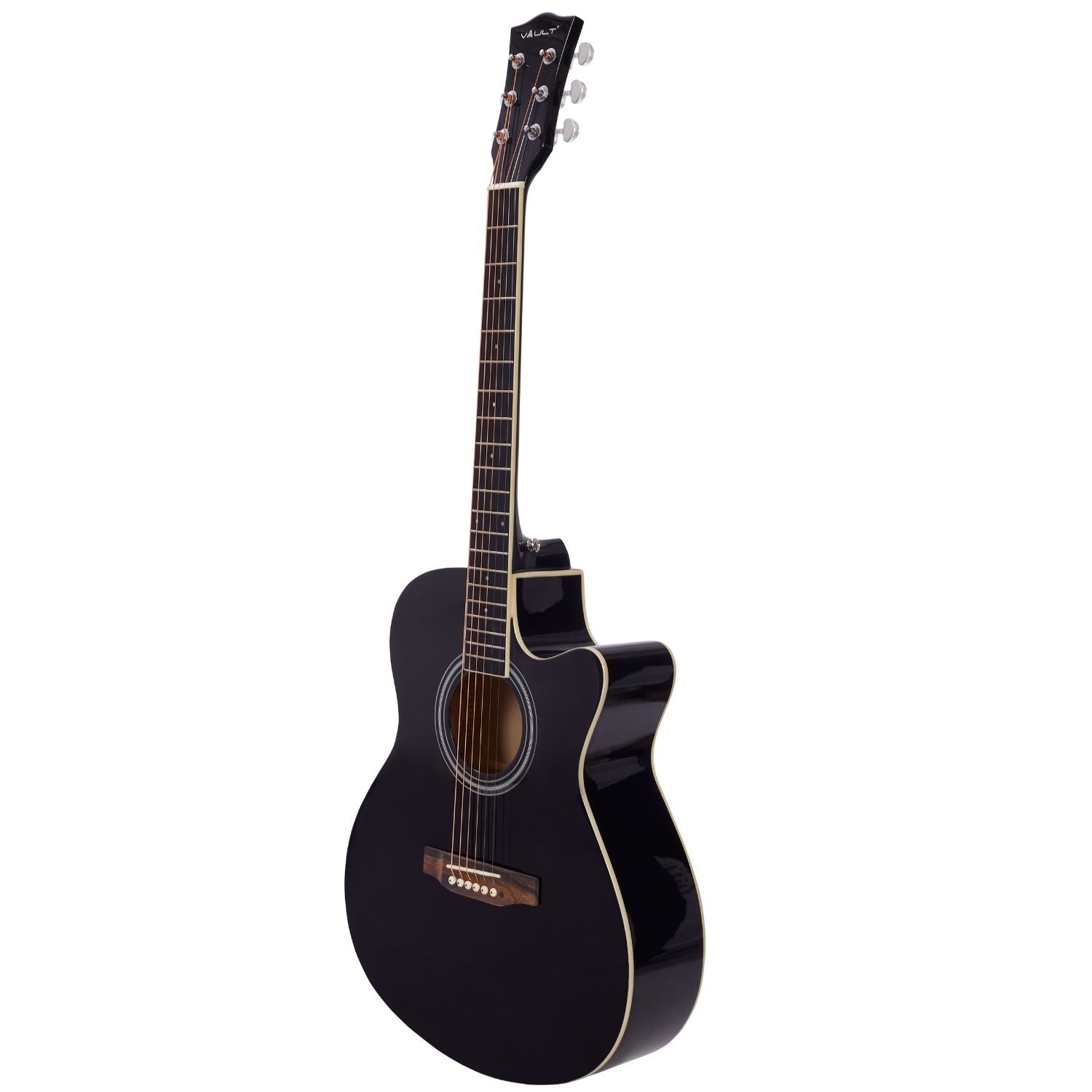 Vault Acoustic Guitars Vault EA20 Guitar Kit with Learn to Play Ebook, Bag, Strings, Straps, Picks, String winder & Polishing Cloth - 40 inch Cutaway Acoustic Guitar   #type_acoustic,orientation_right-handed,color_black