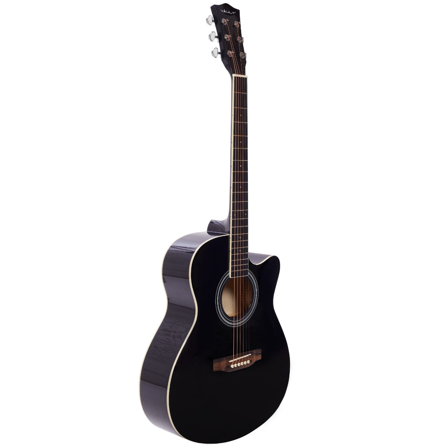 Vault Acoustic Guitars Vault EA20 Guitar Kit with Learn to Play Ebook, Bag, Strings, Straps, Picks, String winder & Polishing Cloth - 40 inch Cutaway Acoustic Guitar   #type_acoustic,orientation_right-handed,color_black