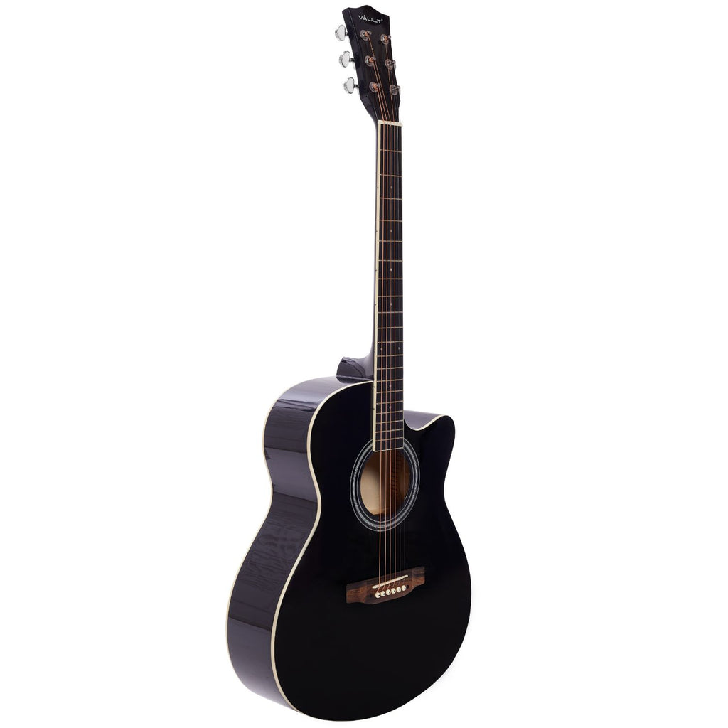 Vault Acoustic Guitars Vault EA20 Guitar Kit with Learn to Play Ebook, Bag, Strings, Straps, Picks, String winder & Polishing Cloth - 40 inch Cutaway Acoustic Guitar   #type_acoustic,orientation_right-handed,color_black