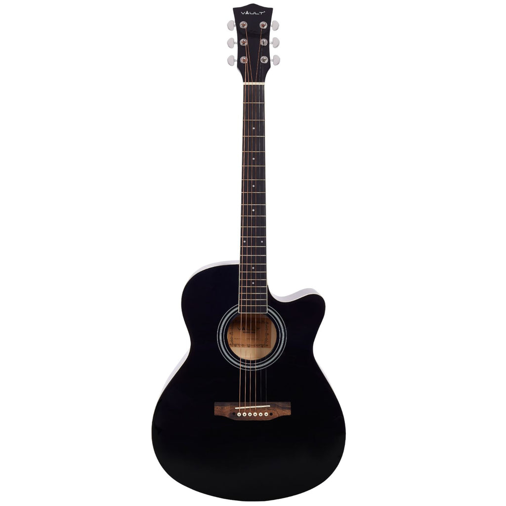 Vault Acoustic Guitars Vault EA20 Guitar Kit with Learn to Play Ebook, Bag, Strings, Straps, Picks, String winder & Polishing Cloth - 40 inch Cutaway Acoustic Guitar   #type_acoustic,orientation_right-handed,color_black