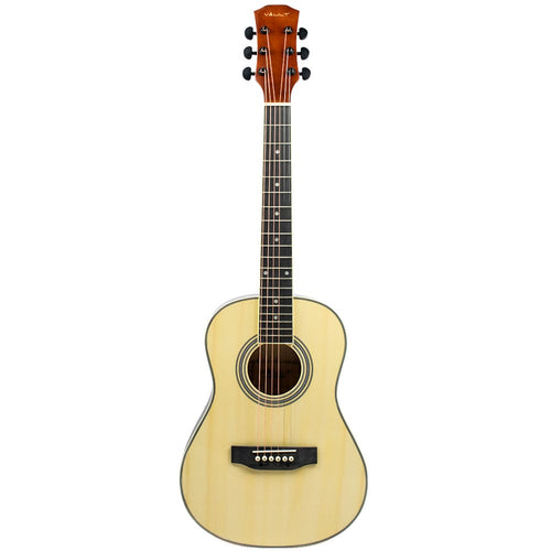 vault acoustic guitars vault traveller 34 inch acoustic guitar with truss rod, bag, strap, strings, polishing cloth, string winder and picks - natural gloss    #color_natural