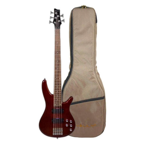 vault bass guitars high gloss mahogany vault performer pro rb5 five string electric bass guitar with gigbag - high gloss solid mahogany   #color_high-gloss-mahogany