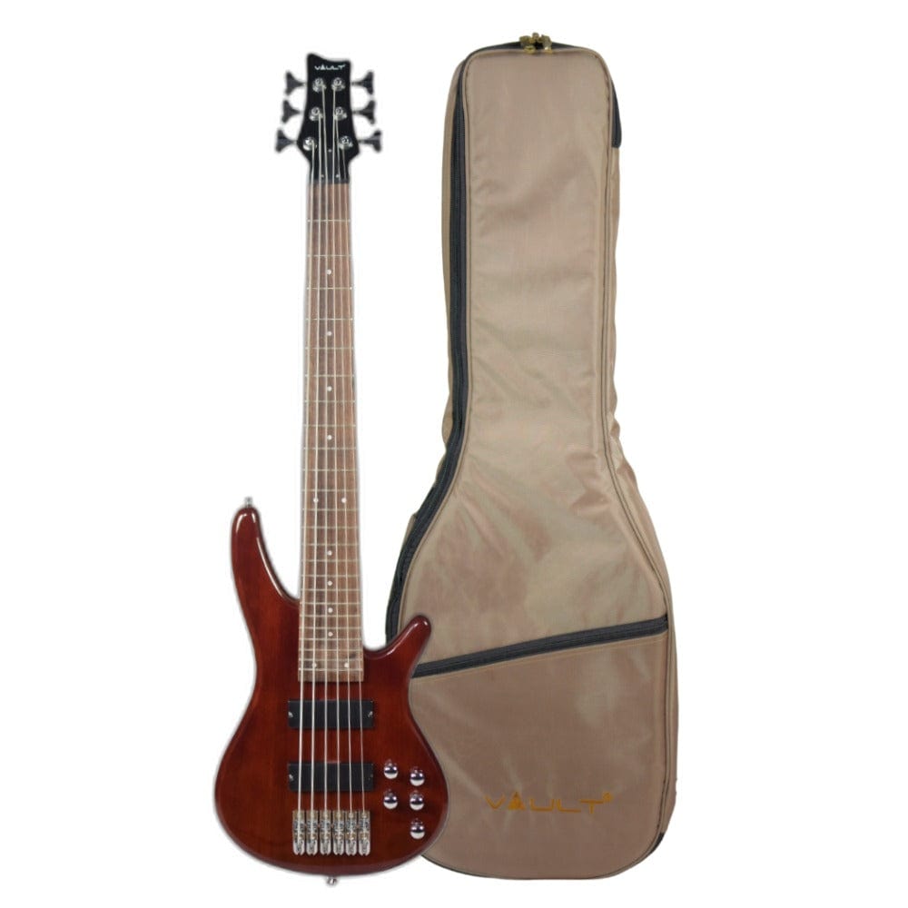 vault bass guitars high gloss mahogany vault performer pro rb6 six string electric bass guitar with gigbag - high gloss solid mahogany   
