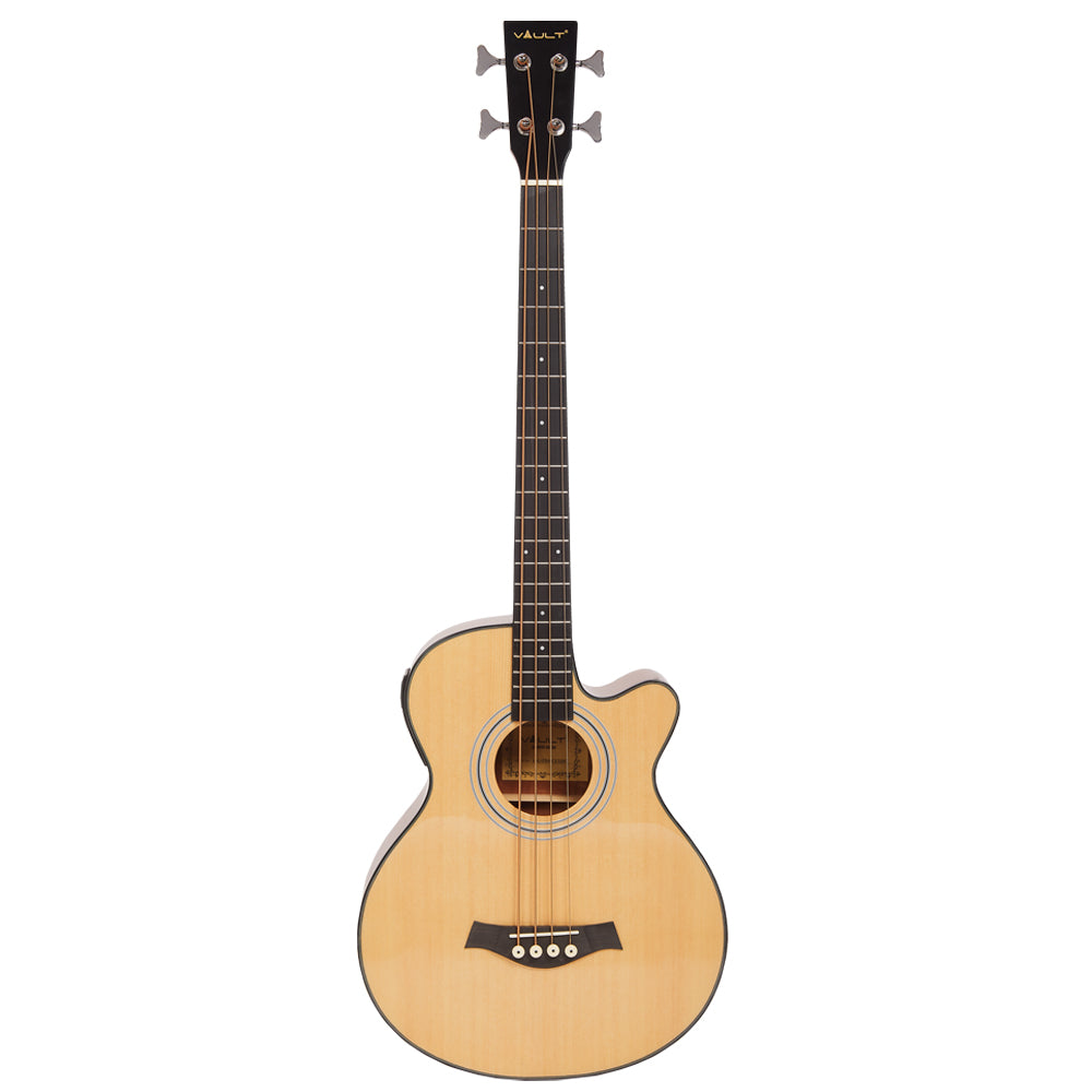 Vault Bass Guitars Natural / 30 Inch Short Scale Length Vault EB40CE 4 String Solid-Top Acoustic Bass Guitar With EQ and Padded Gigbag - 34" Long Scale Length 
