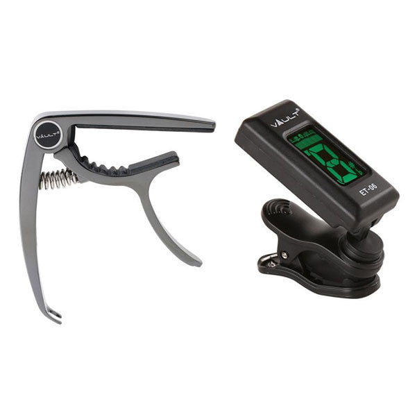 vault capos vault egc-1 guitar capo with sting pin puller and et-06 easy chromatic guitar tuner