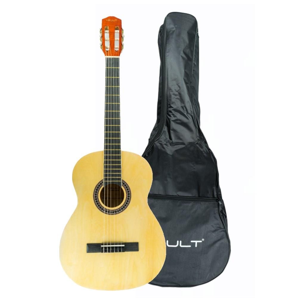 vault classical guitars kit vault cl-20 4/4 size classical guitar with bag - natural gloss   