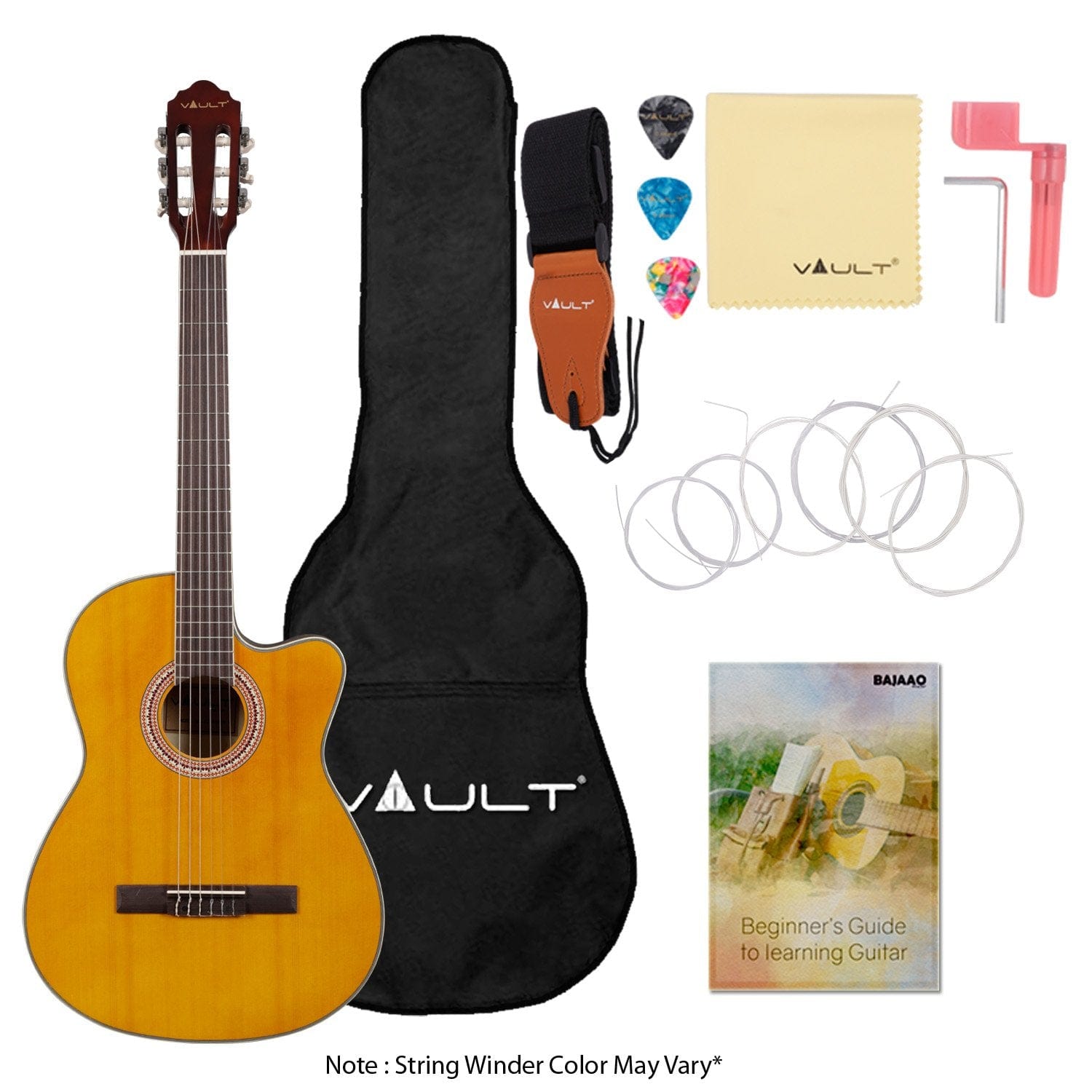 vault classical guitars vault ec3920cyw 39 inch premium cutaway classical guitar - natural