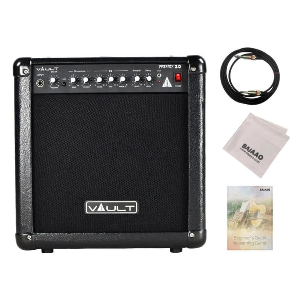 Vault Frenzy 20 Watt Combo Guitar Amplifier with Analog Distortion, Reverb & Delay All Playable Together with Instrument Cable, Polishing Cloth and E Book