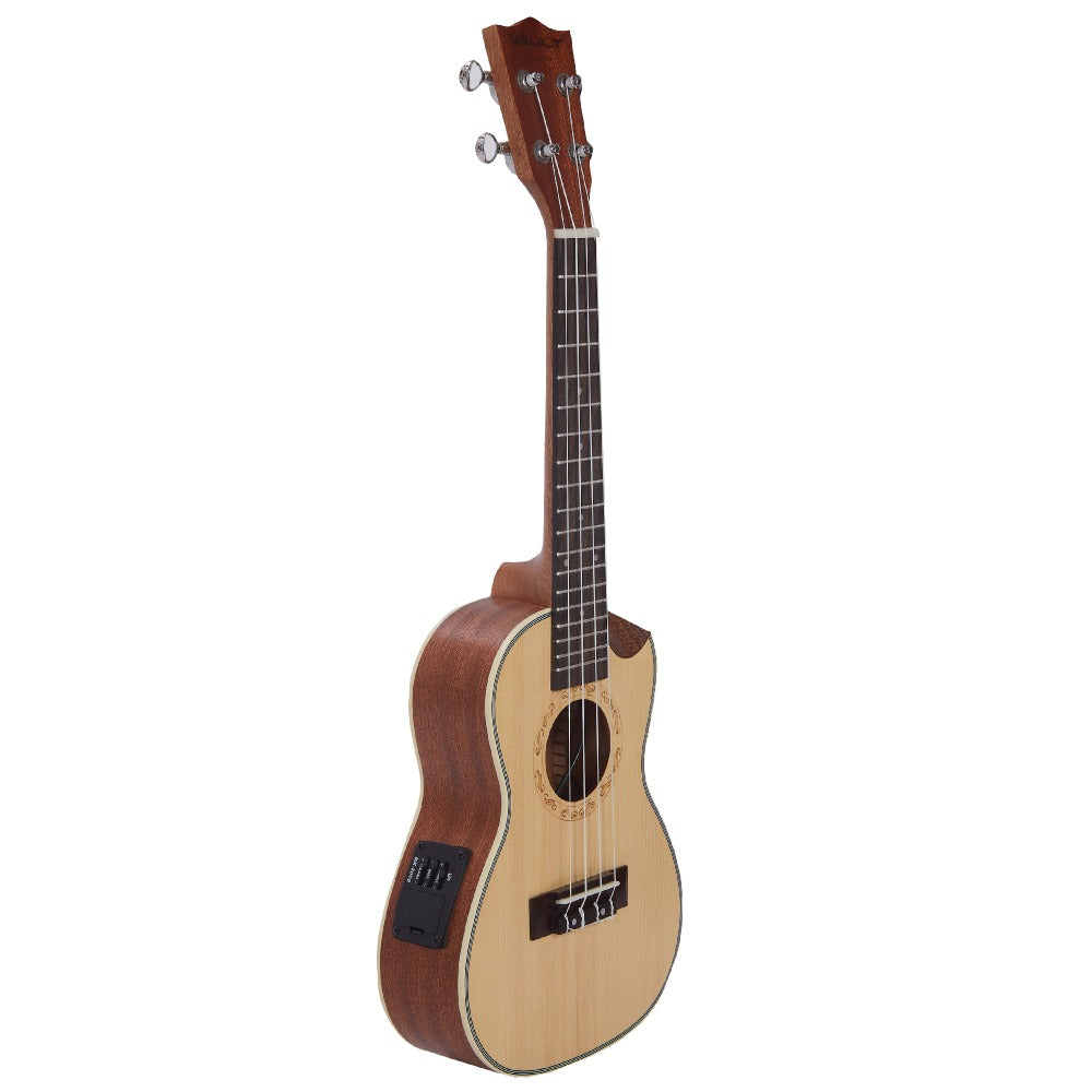 Vault Concert Ukuleles Vault UK-1000CC 23-Inch Solid Spruce Top Premium Semi Cutaway Concert Ukulele #type_electroacoustic