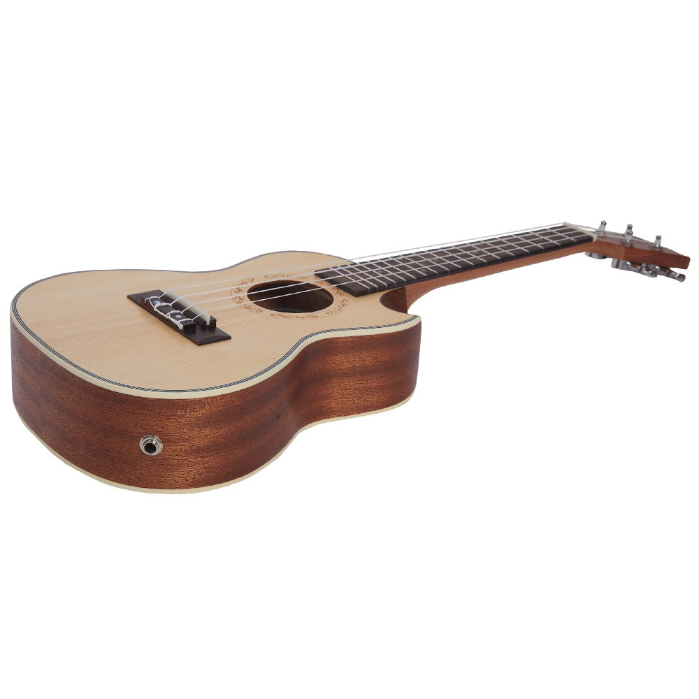 Vault Concert Ukuleles Vault UK-1000CC 23-Inch Solid Spruce Top Premium Semi Cutaway Concert Ukulele #type_electroacoustic