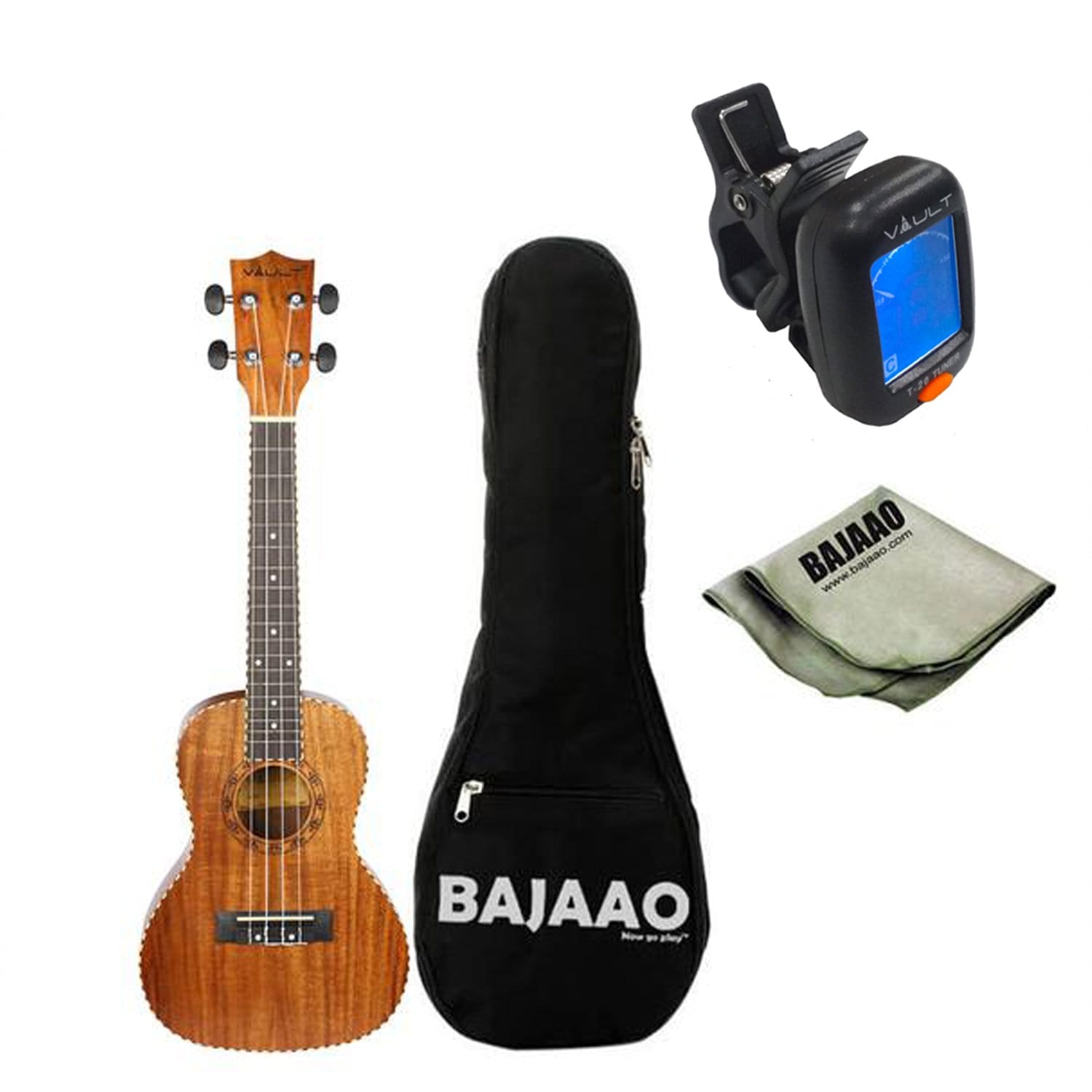 vault concert ukuleles vault uk-190 rosetta koa concert ukulele with gig bag, polishing cloth and tuner