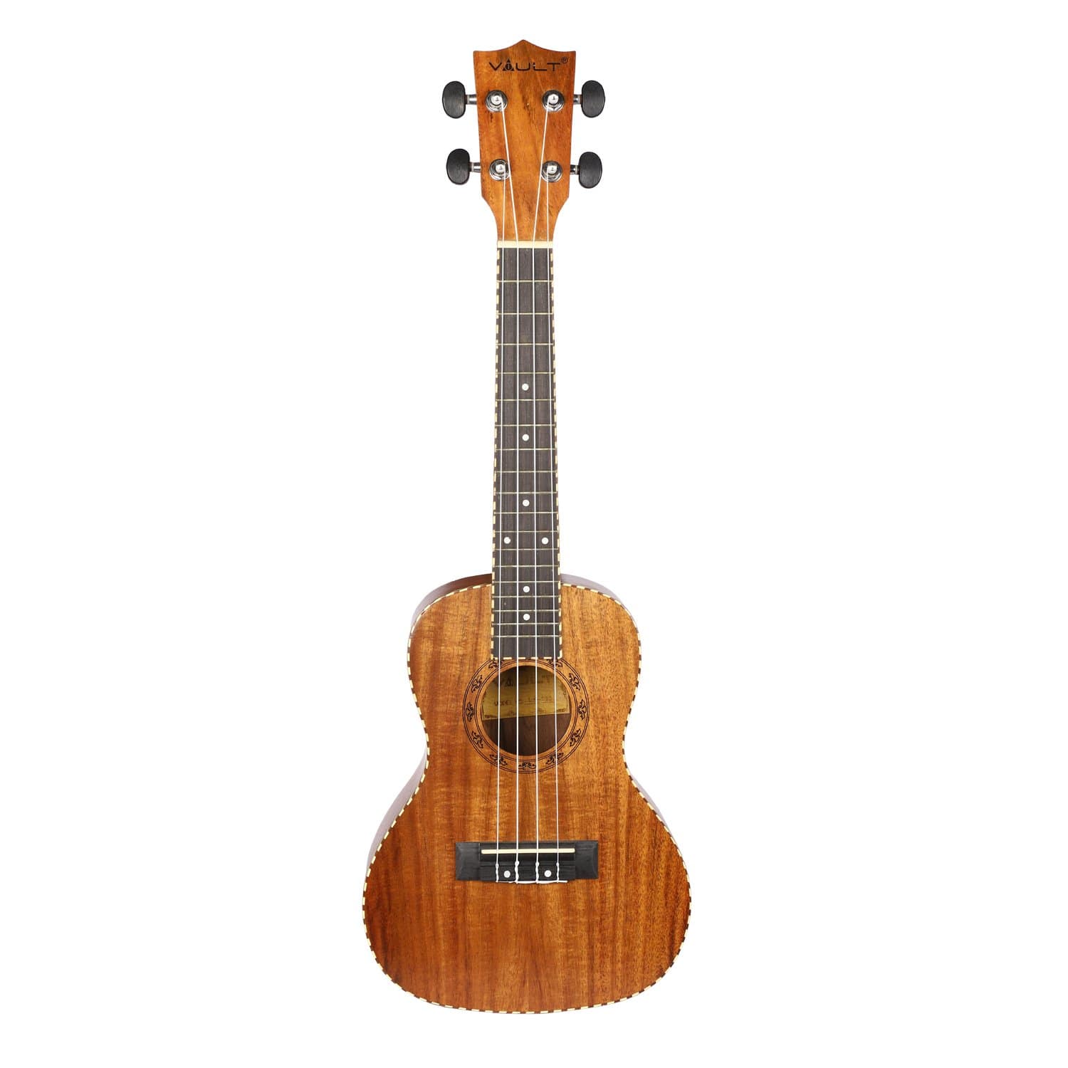 vault concert ukuleles vault uk-190 rosetta koa concert ukulele with hardshell case, polishing cloth and tuner