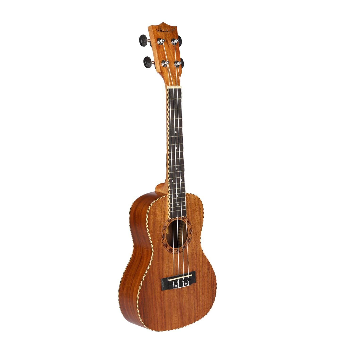 vault concert ukuleles vault uk-190 rosetta koa concert ukulele with hardshell case, polishing cloth and tuner